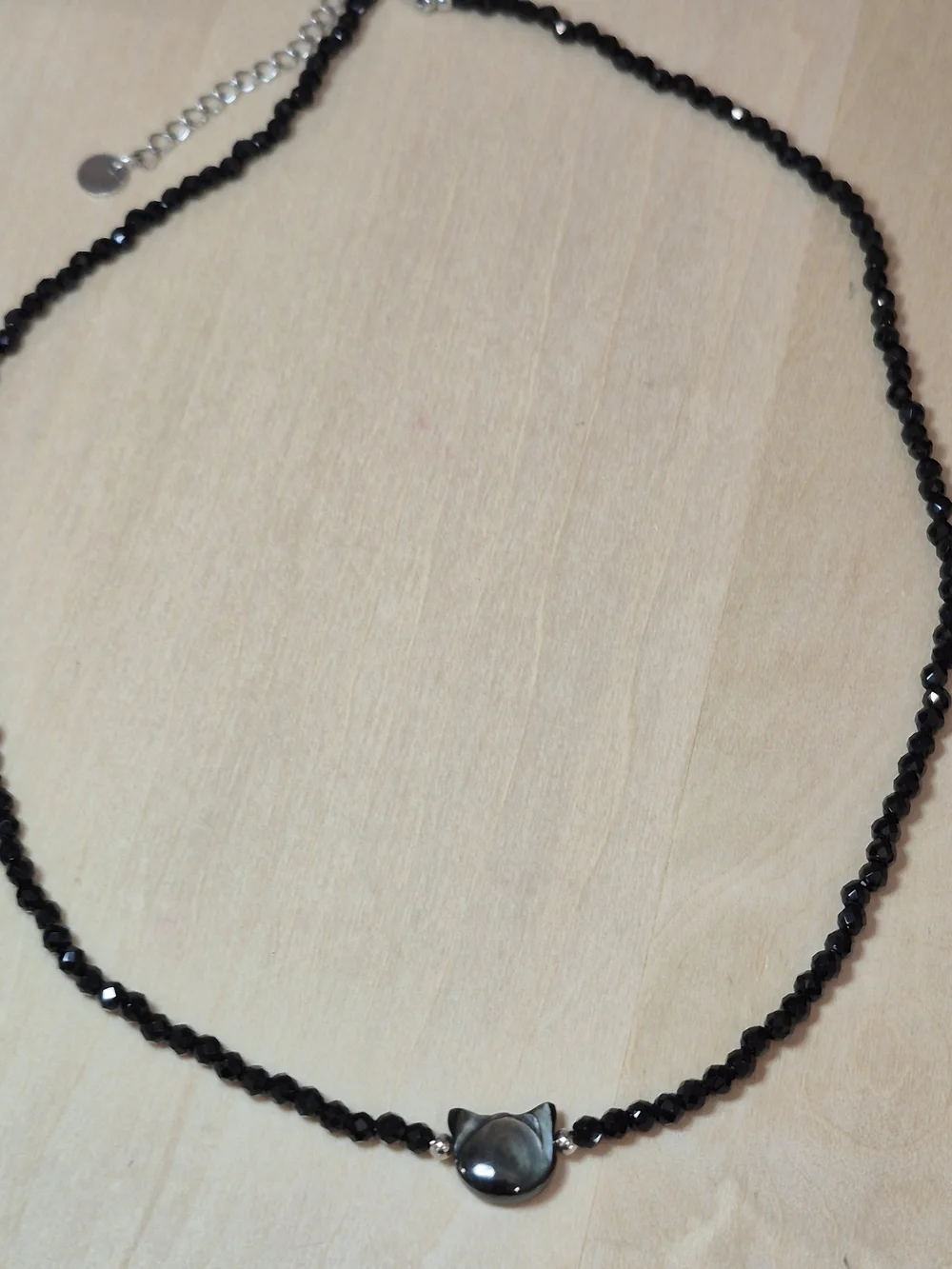 🐈‍⬛🐈‍⬛NEW🐈‍⬛🐈‍⬛ PRETTY!! Faceted Natural Stone OBSIDIANBlackCat HeadNecklace